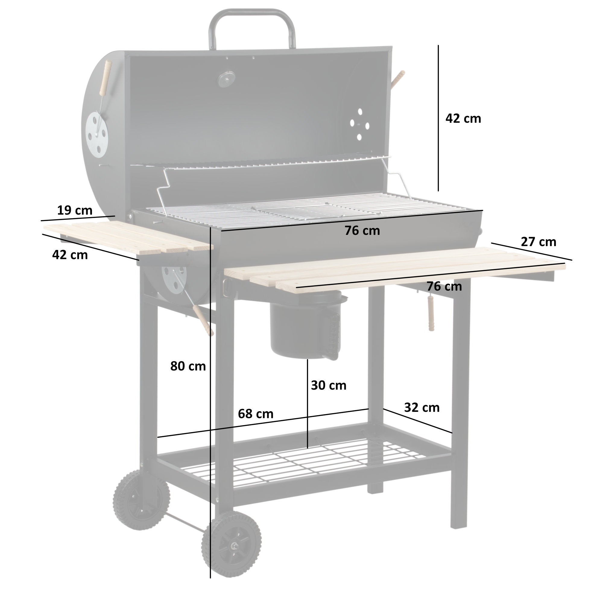 Chariot pour barbecue au charbon de bois, Ø 42 x (L) 80 cm