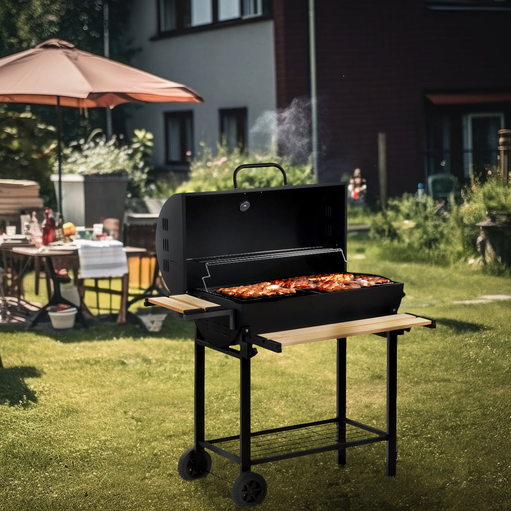 Charcoal grill cart, mobile, including thermometer