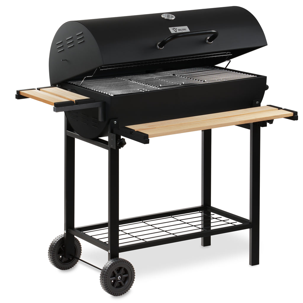 Charcoal grill cart, mobile, including thermometer