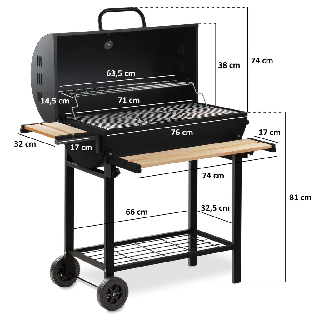 Charcoal grill cart, mobile, including thermometer