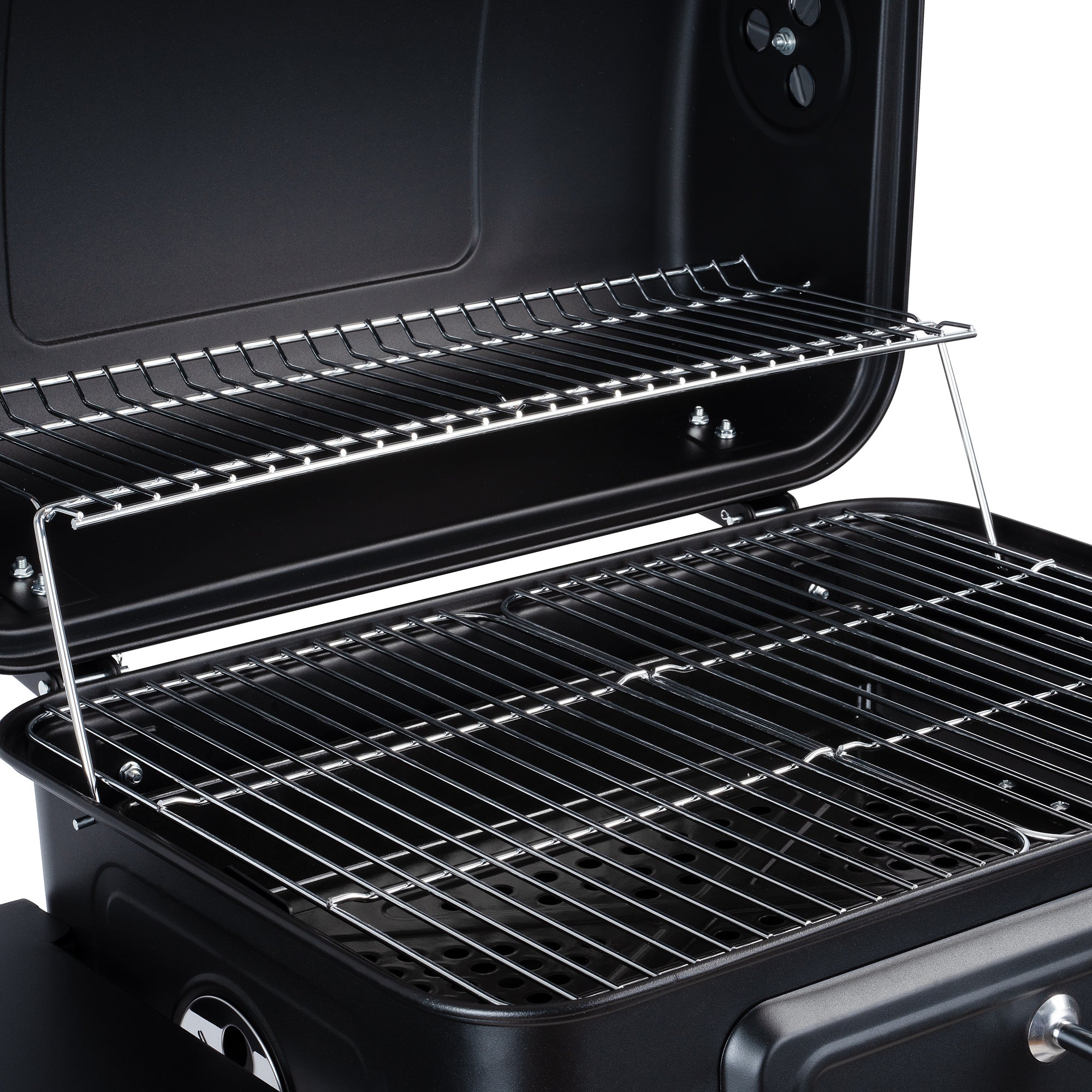 Charcoal grill cart, height-adjustable charcoal tray, including thermometer