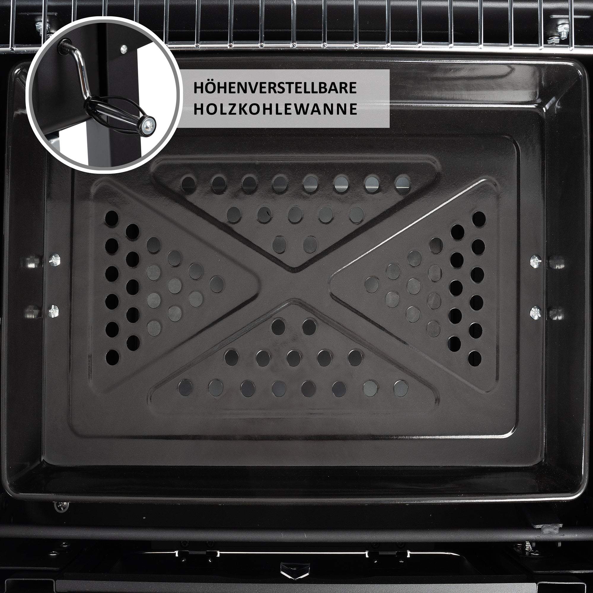 Chariot pour barbecue au charbon de bois, bac à charbon réglable en hauteur, avec thermomètre