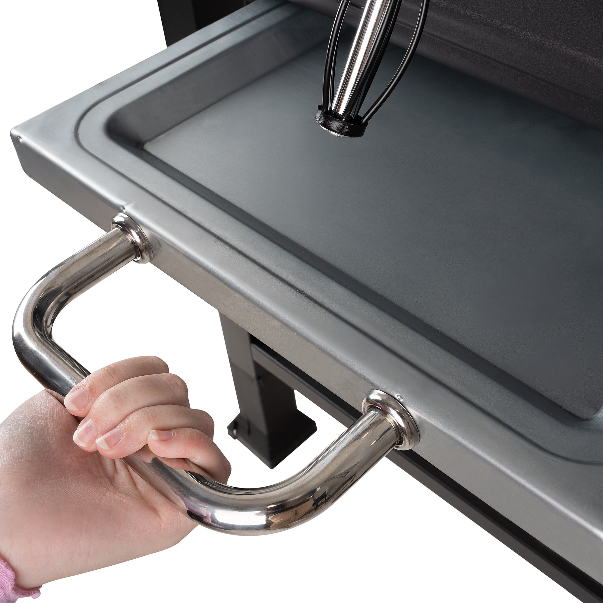 Charcoal grill cart, height-adjustable charcoal tray, including thermometer