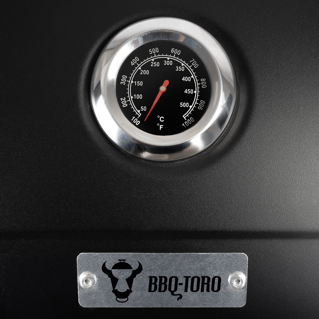 Charcoal grill cart, height-adjustable charcoal tray, including thermometer