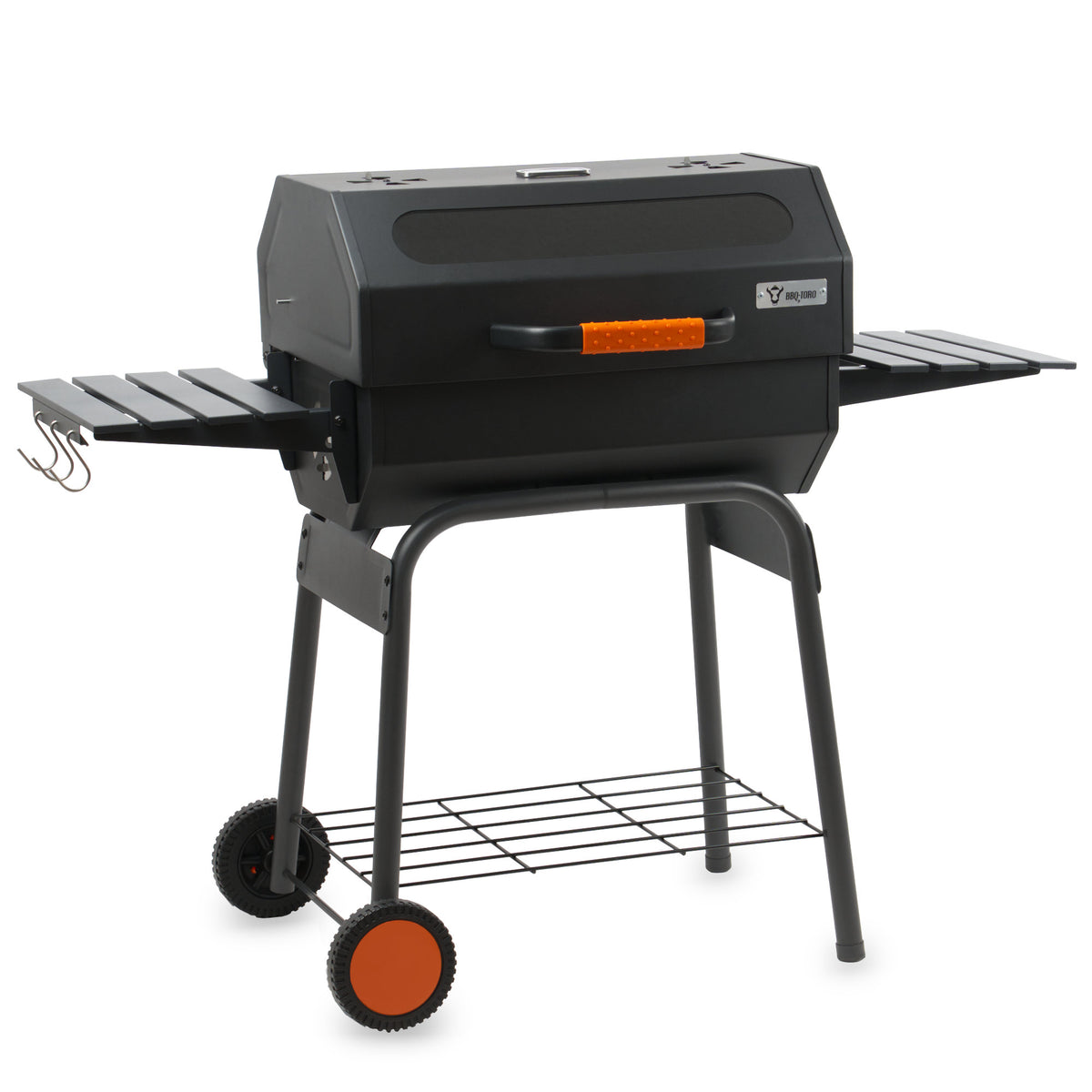 Holzkohle Grillwagen, 122 x 60 x 96 cm, mit Thermometer und Sichtfenster