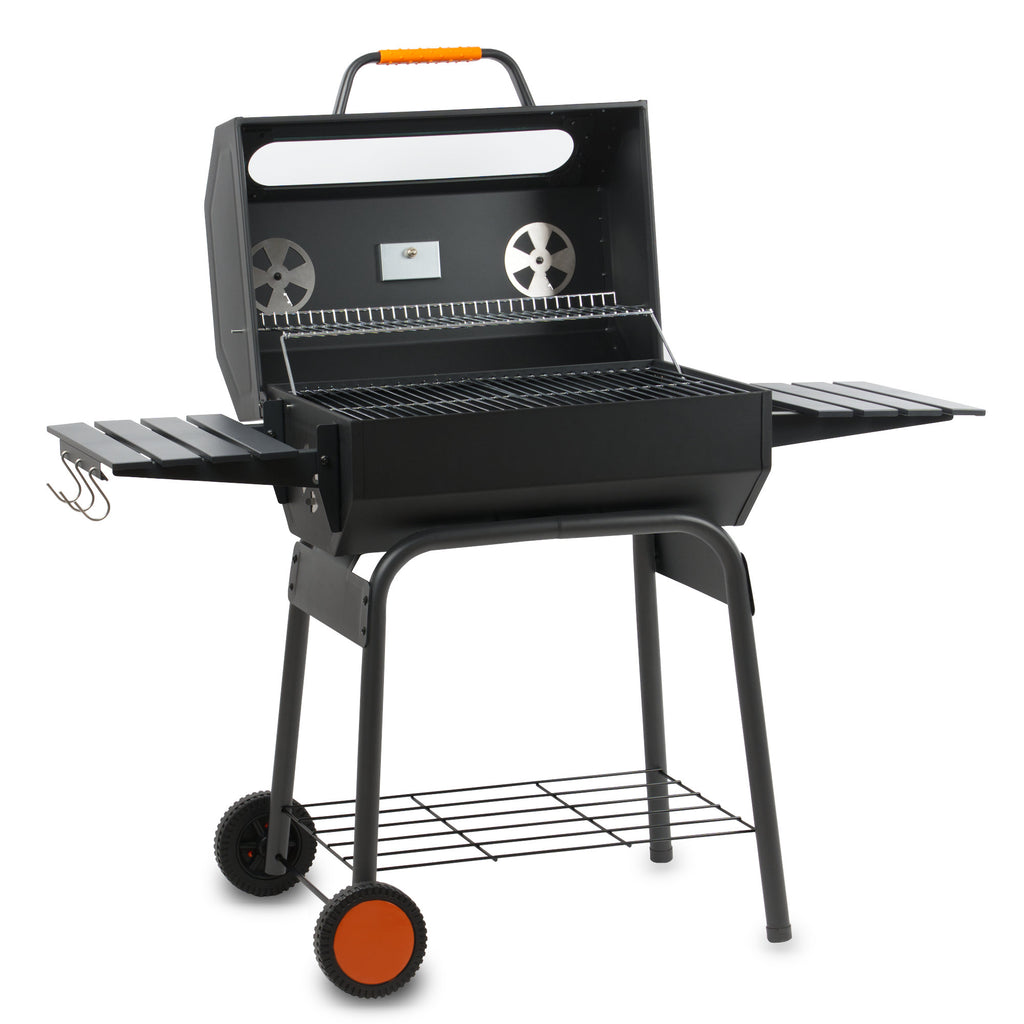 Holzkohle Grillwagen, 122 x 60 x 96 cm, mit Thermometer und Sichtfenster