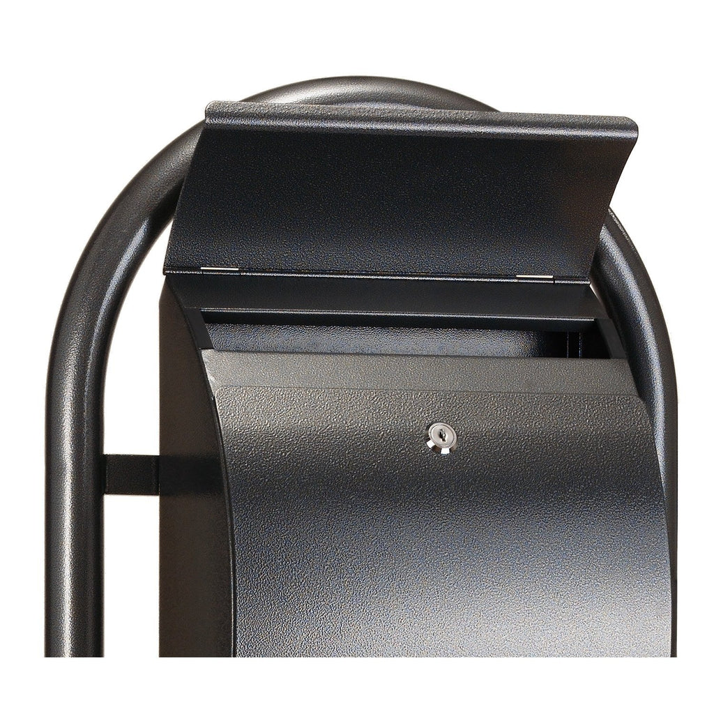 Boîte aux lettres autoportante en acier, finition martelée, verrouillable, avec porte-journaux.