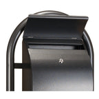 Boîte aux lettres autoportante en acier, finition martelée, verrouillable, avec porte-journaux.