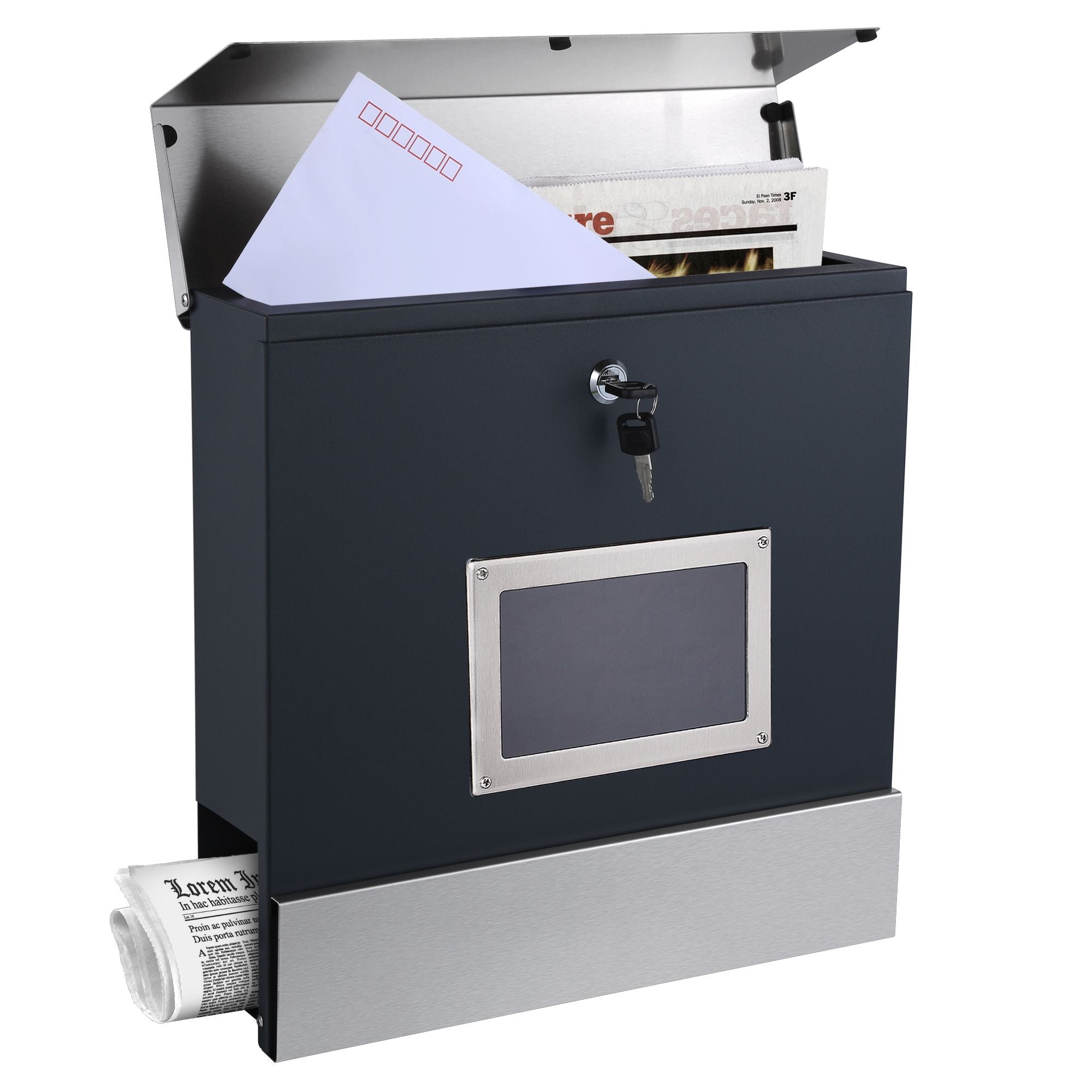 Wall-mounted mailbox "Milan", including viewing window and newspaper compartment 