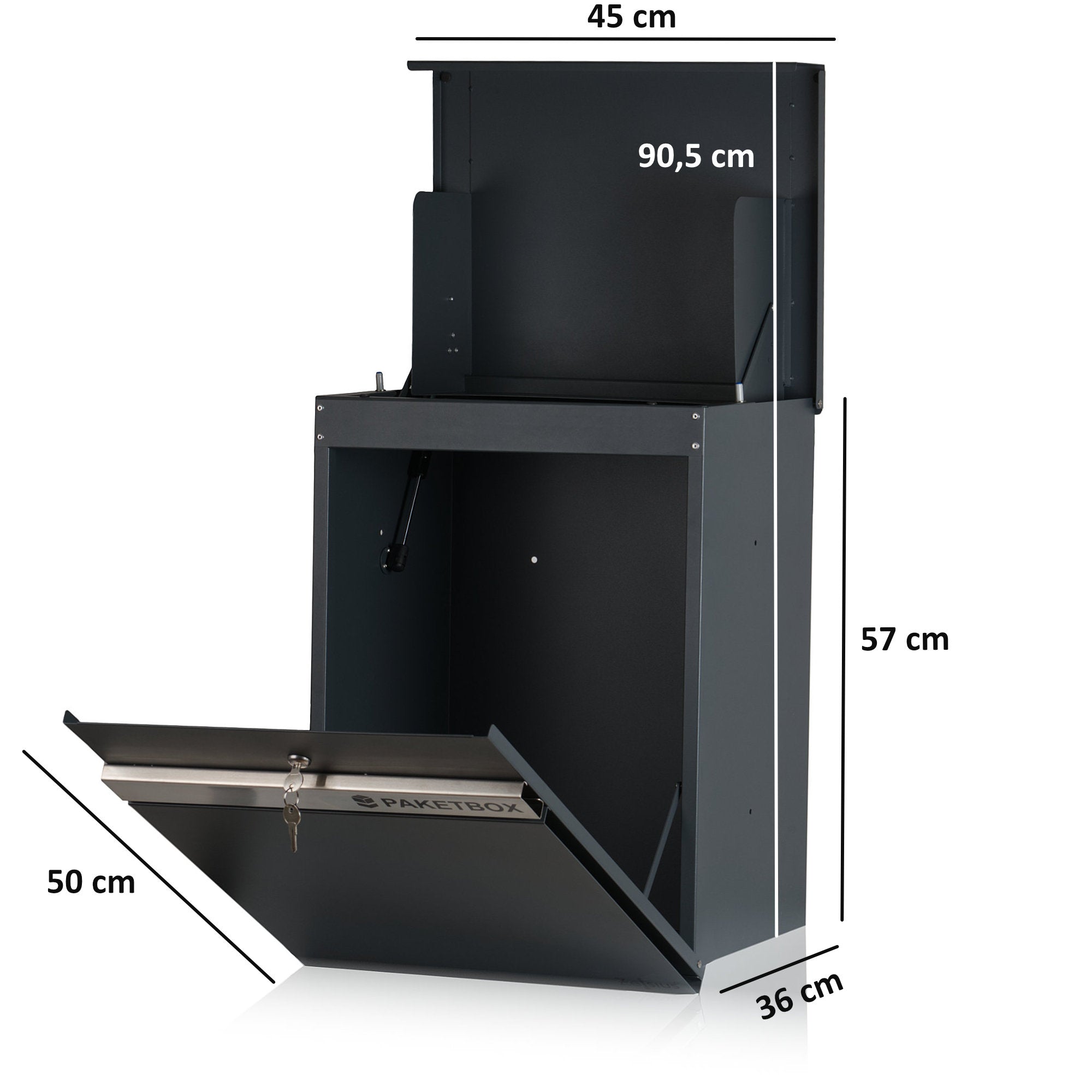 Mailbox, powder-coated steel, including parcel compartment
