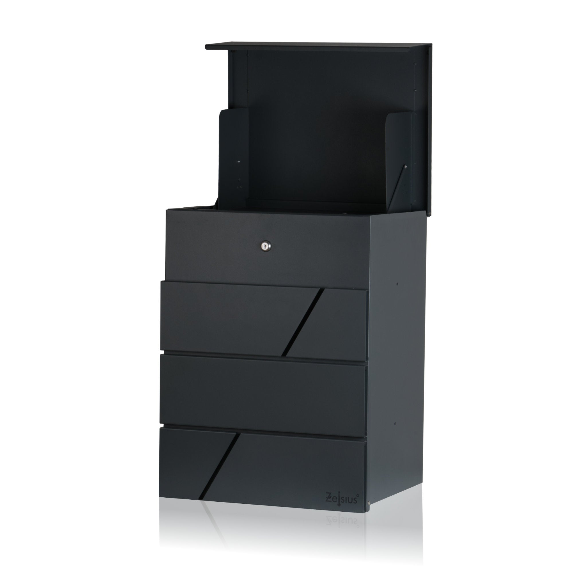 Mailbox, powder-coated steel, including parcel compartment