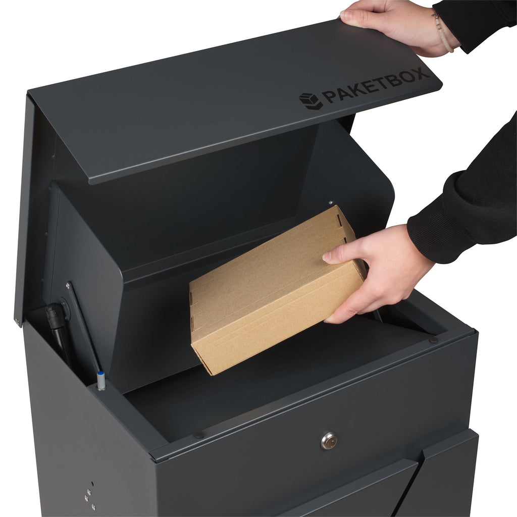 Mailbox, powder-coated steel, including parcel compartment