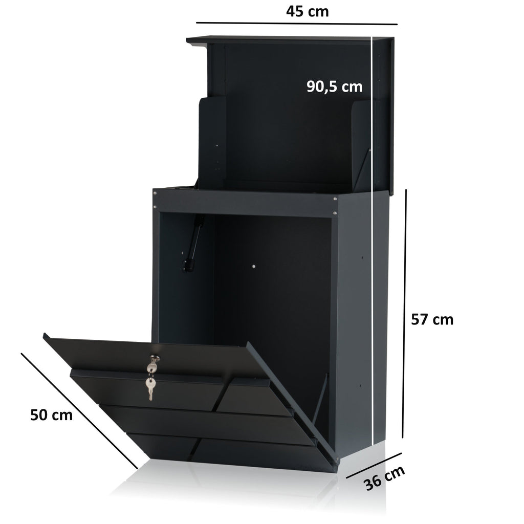Mailbox, powder-coated steel, including parcel compartment