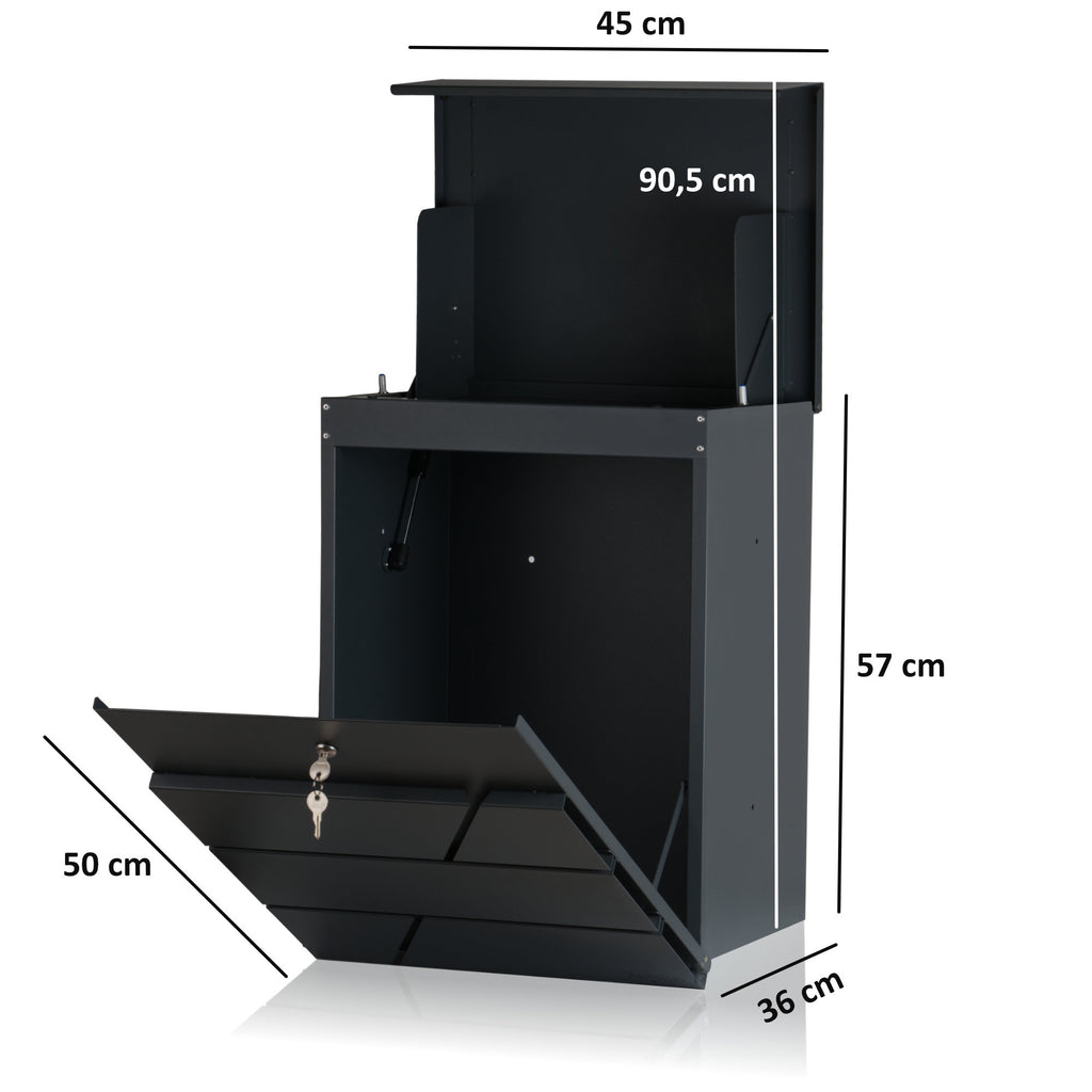 Mailbox, powder-coated steel, including parcel compartment