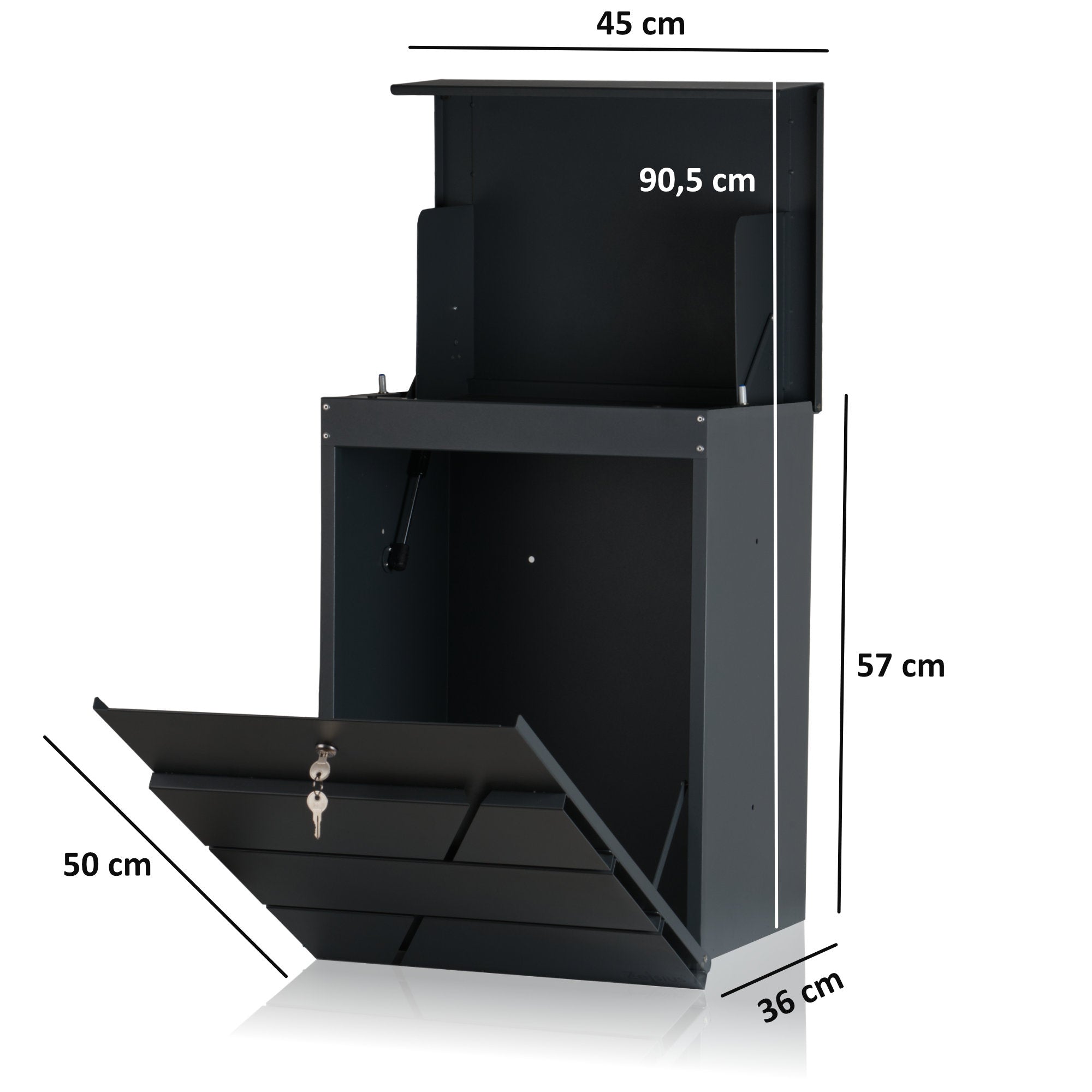 Mailbox, powder-coated steel, including parcel compartment