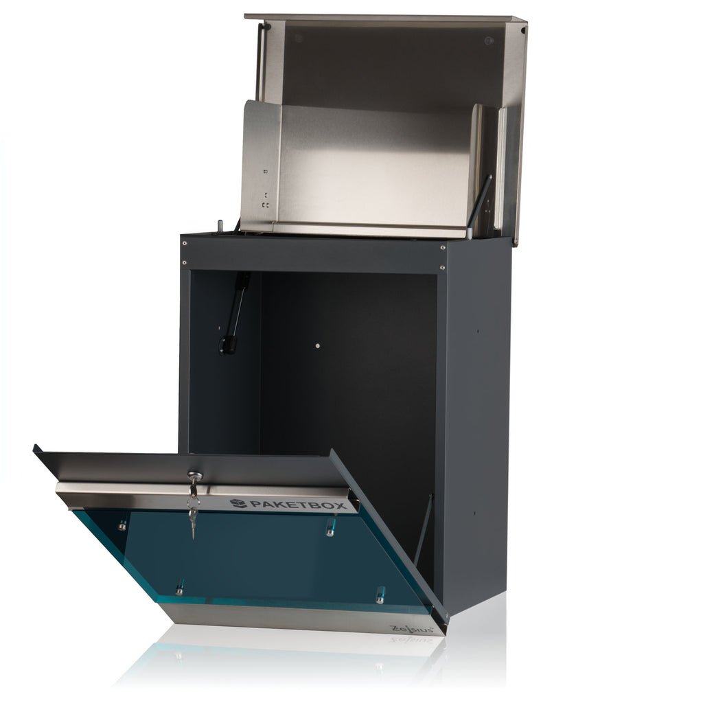 Mailbox, powder-coated steel, including parcel compartment