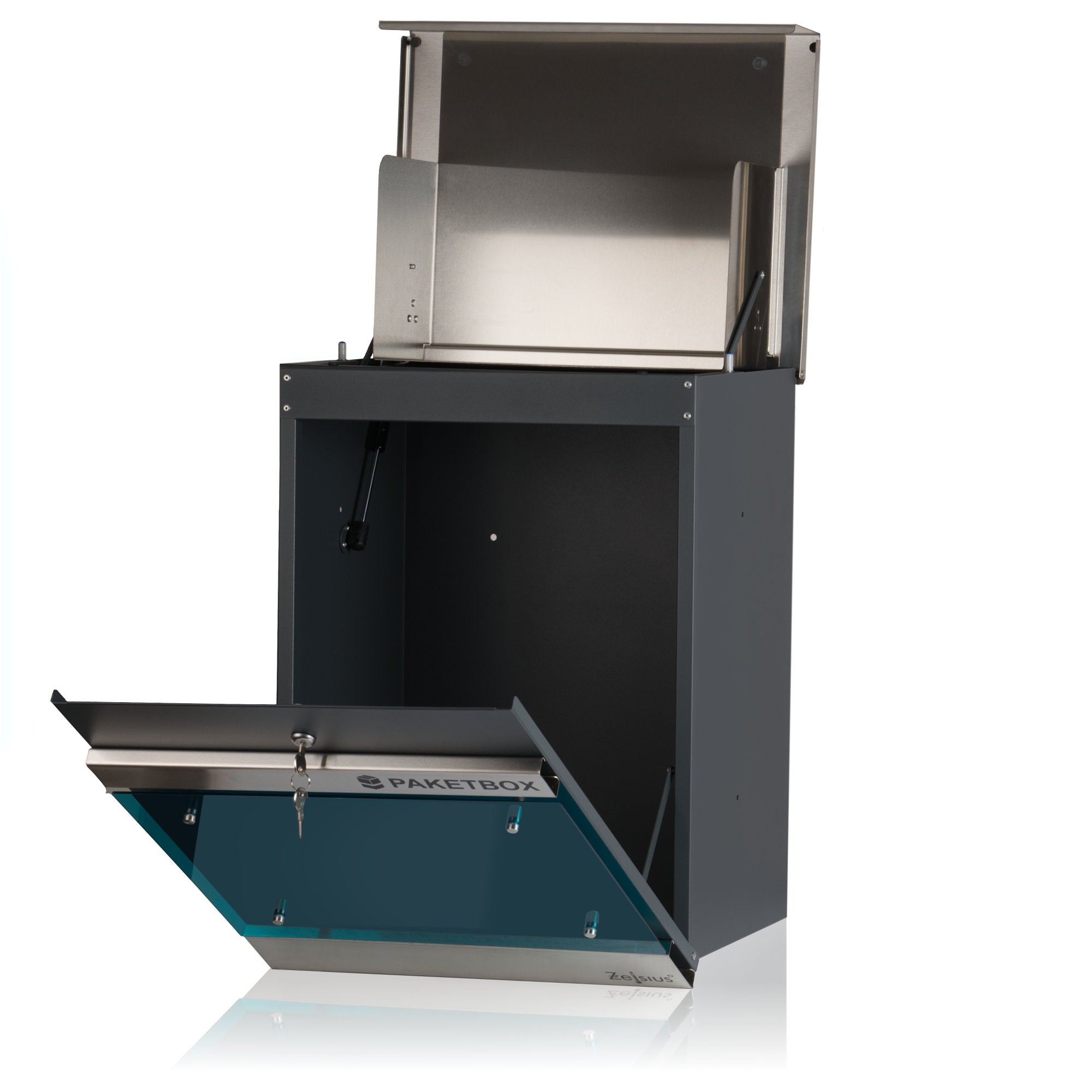 Mailbox, powder-coated steel, including parcel compartment