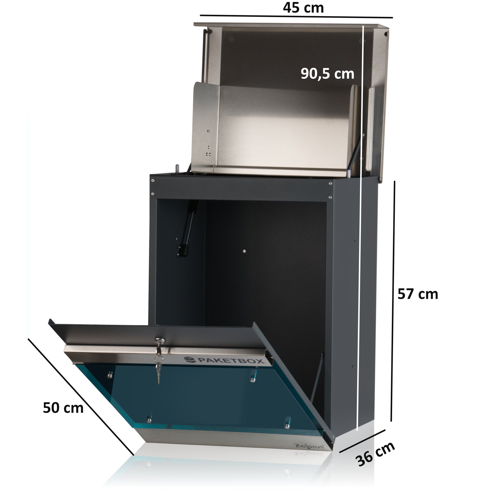 Mailbox, powder-coated steel, including parcel compartment