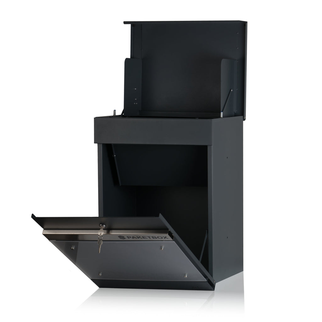 Mailbox, powder-coated steel, including parcel compartment