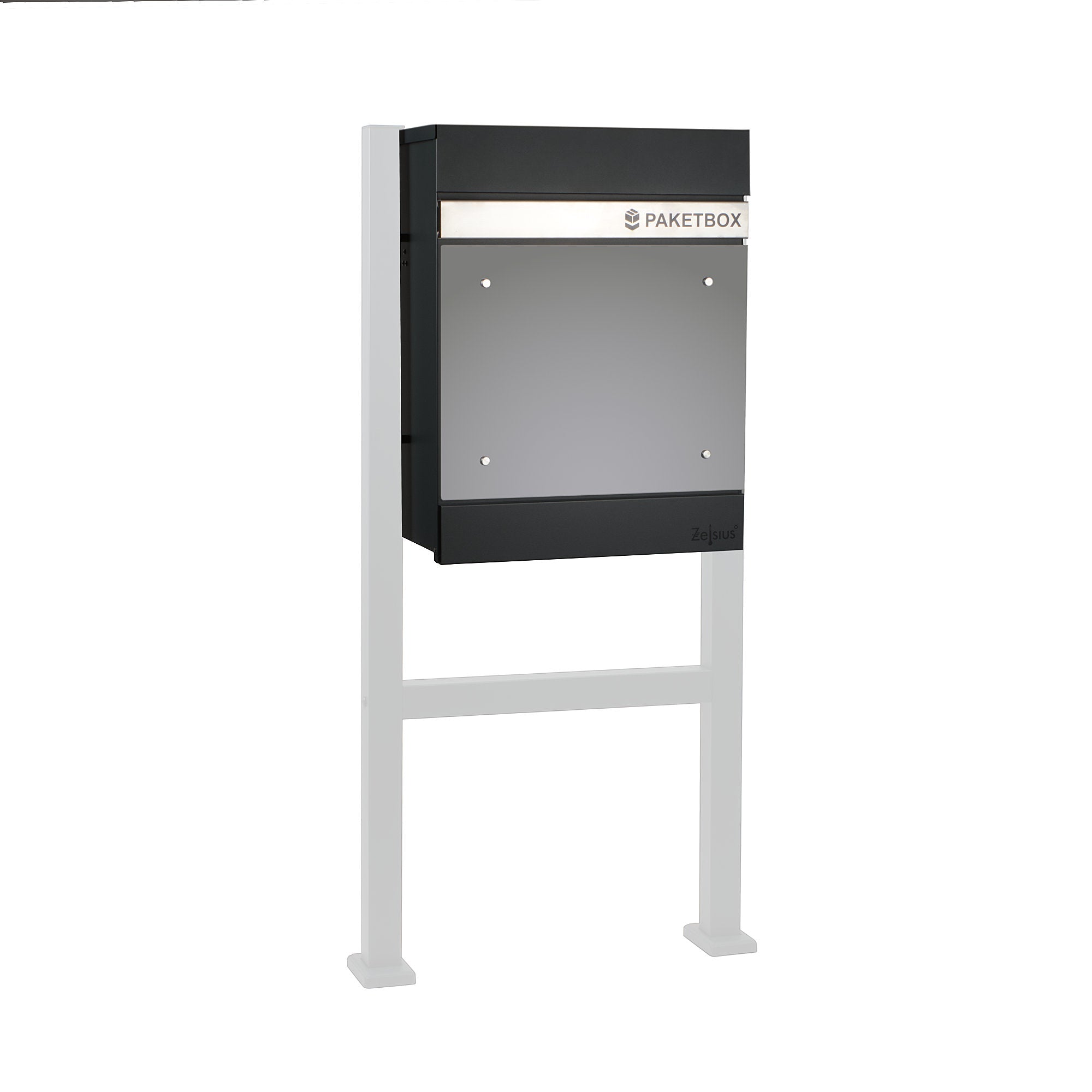 Mailbox, powder-coated steel, including parcel compartment
