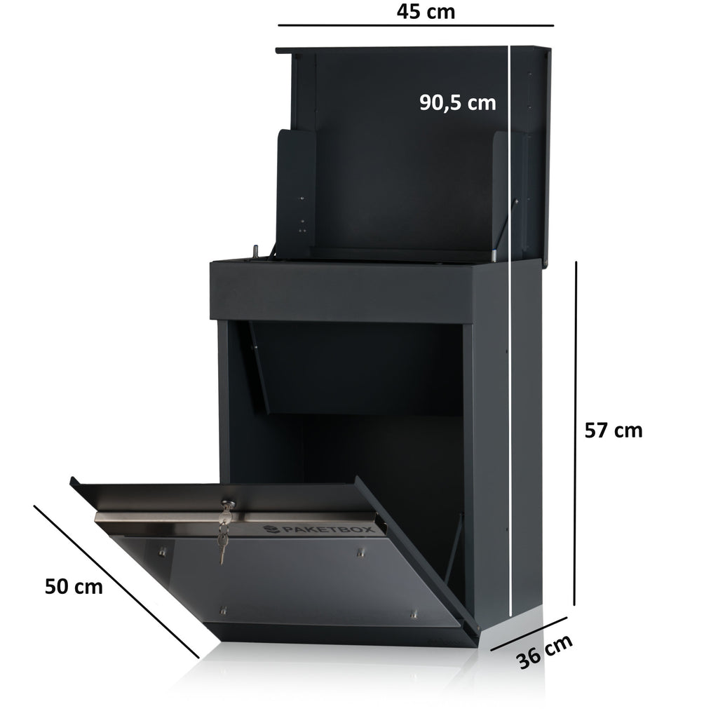 Mailbox, powder-coated steel, including parcel compartment