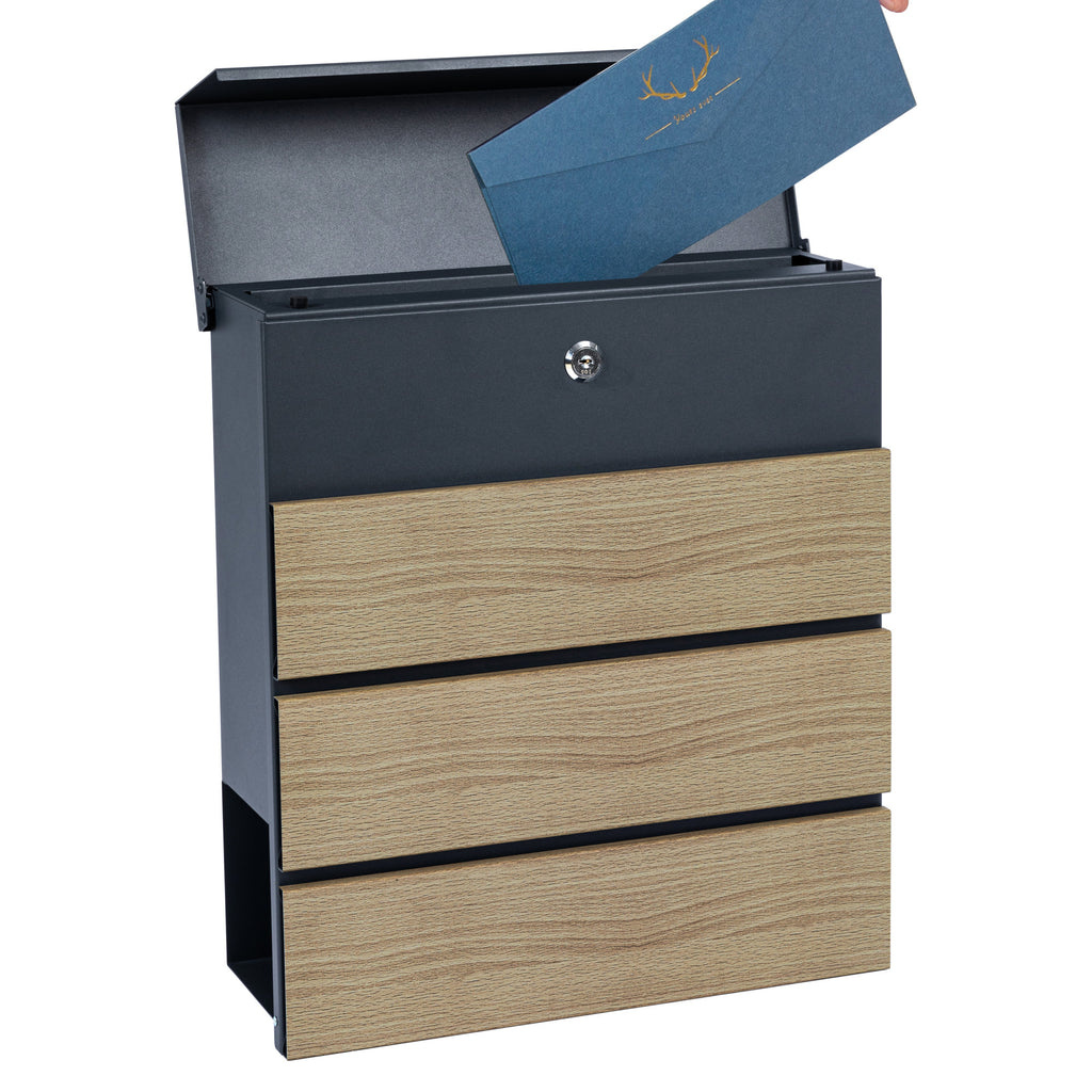 Mailbox, anthracite RAL7016, soft-close effect, including newspaper compartment