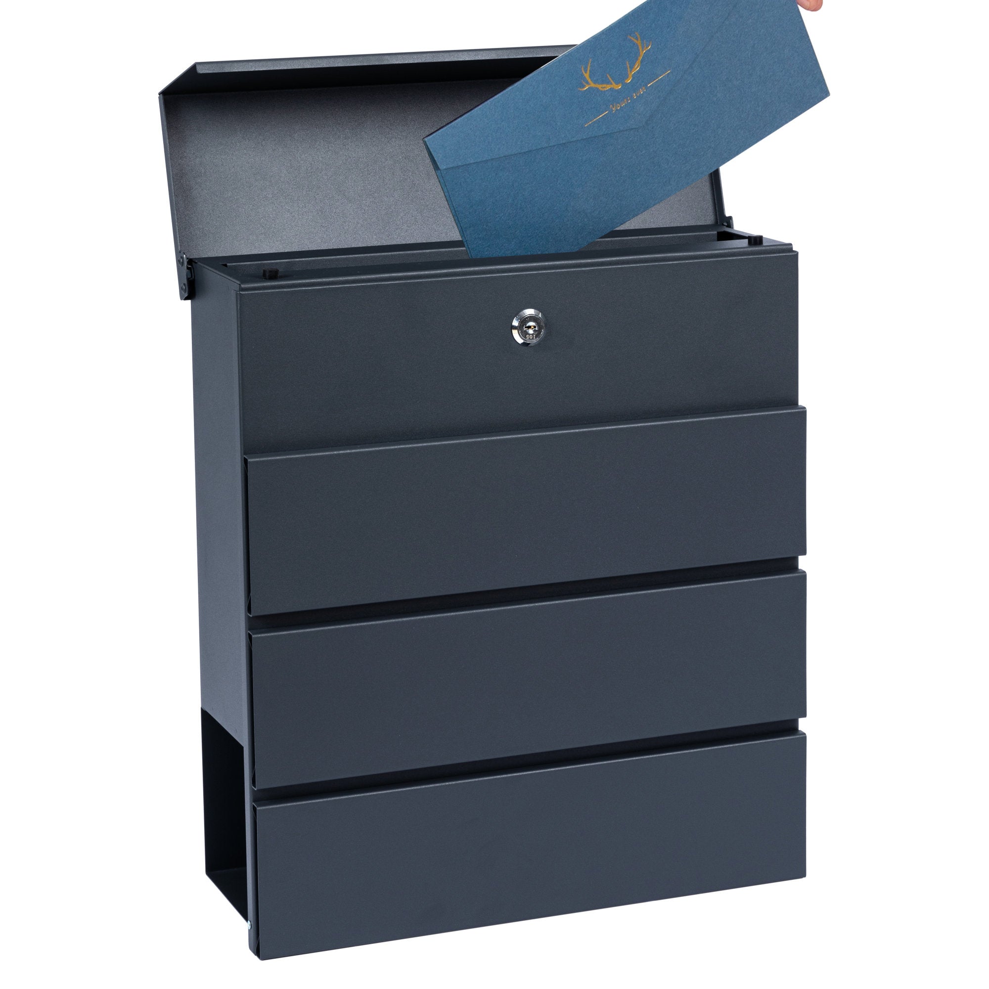 Mailbox, anthracite RAL7016, soft-close effect, including newspaper compartment