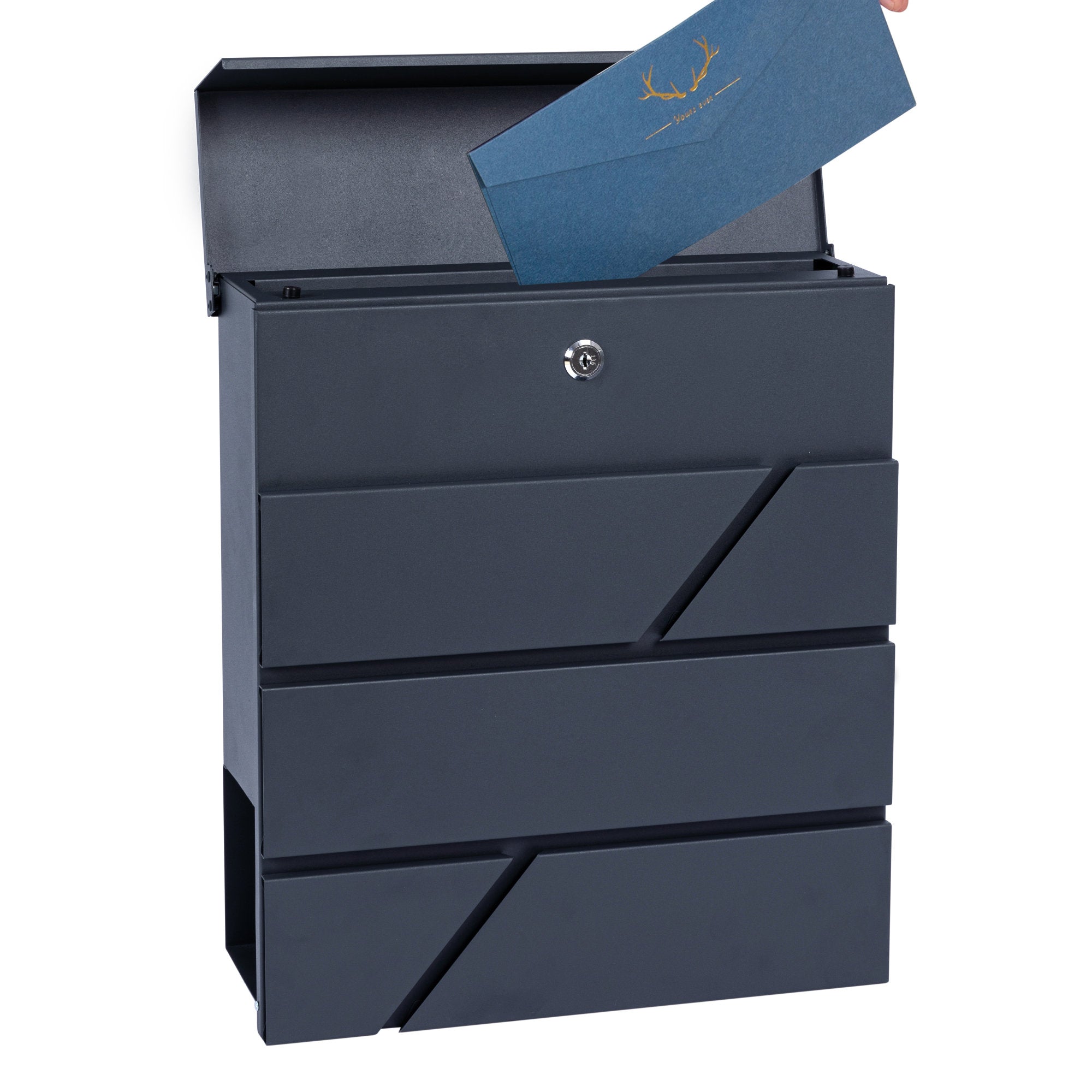 Mailbox, anthracite RAL7016, soft-close effect, including newspaper compartment