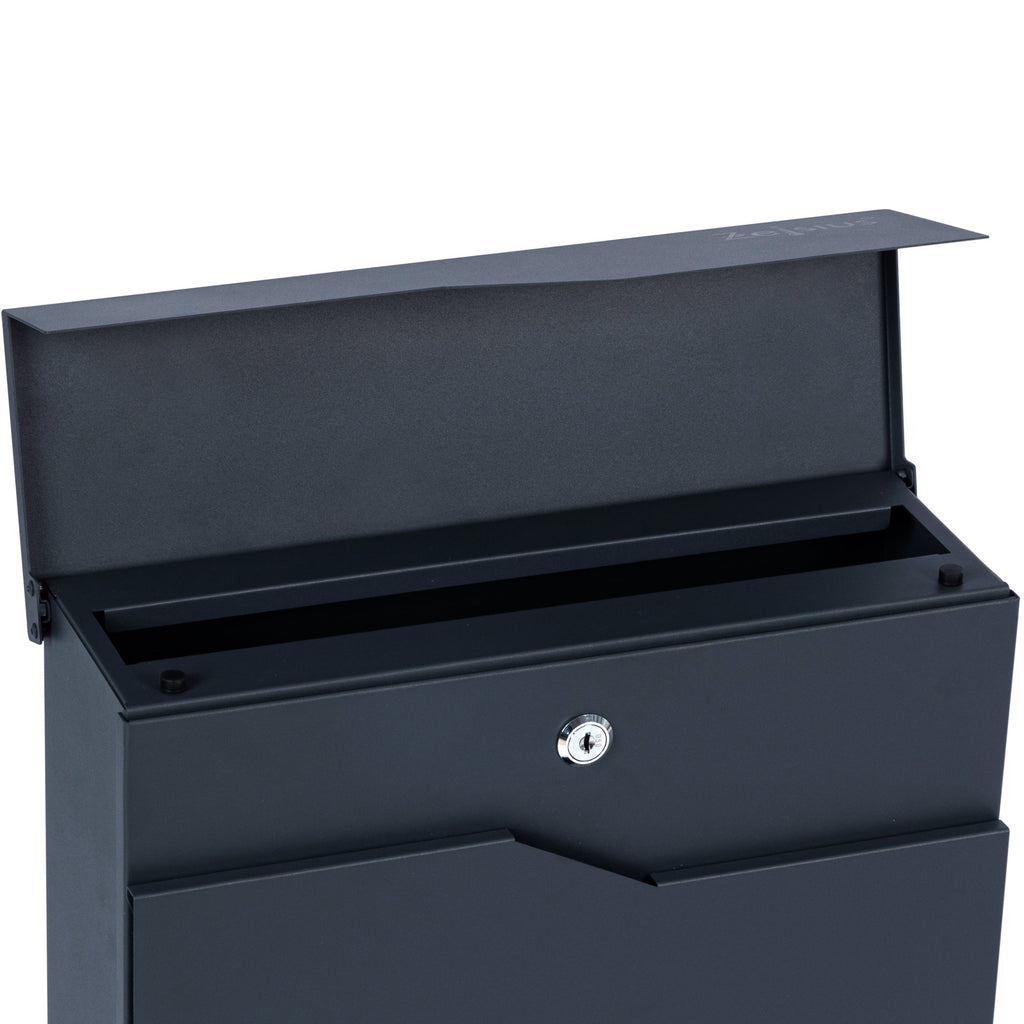 Mailbox, anthracite RAL7016, soft-close effect, including newspaper compartment