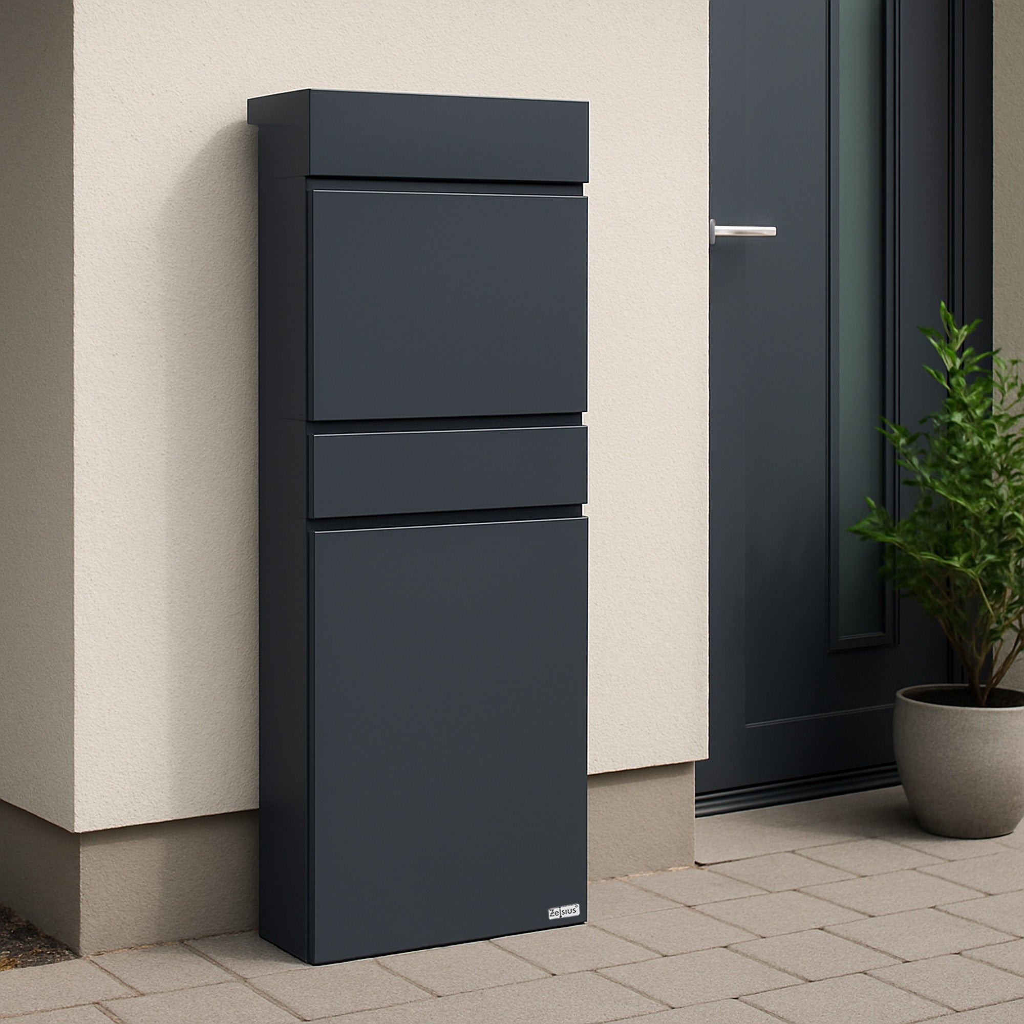 Mailbox, anthracite RAL7016, including newspaper compartment