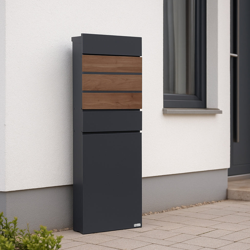 Mailbox, anthracite RAL7016, including newspaper compartment