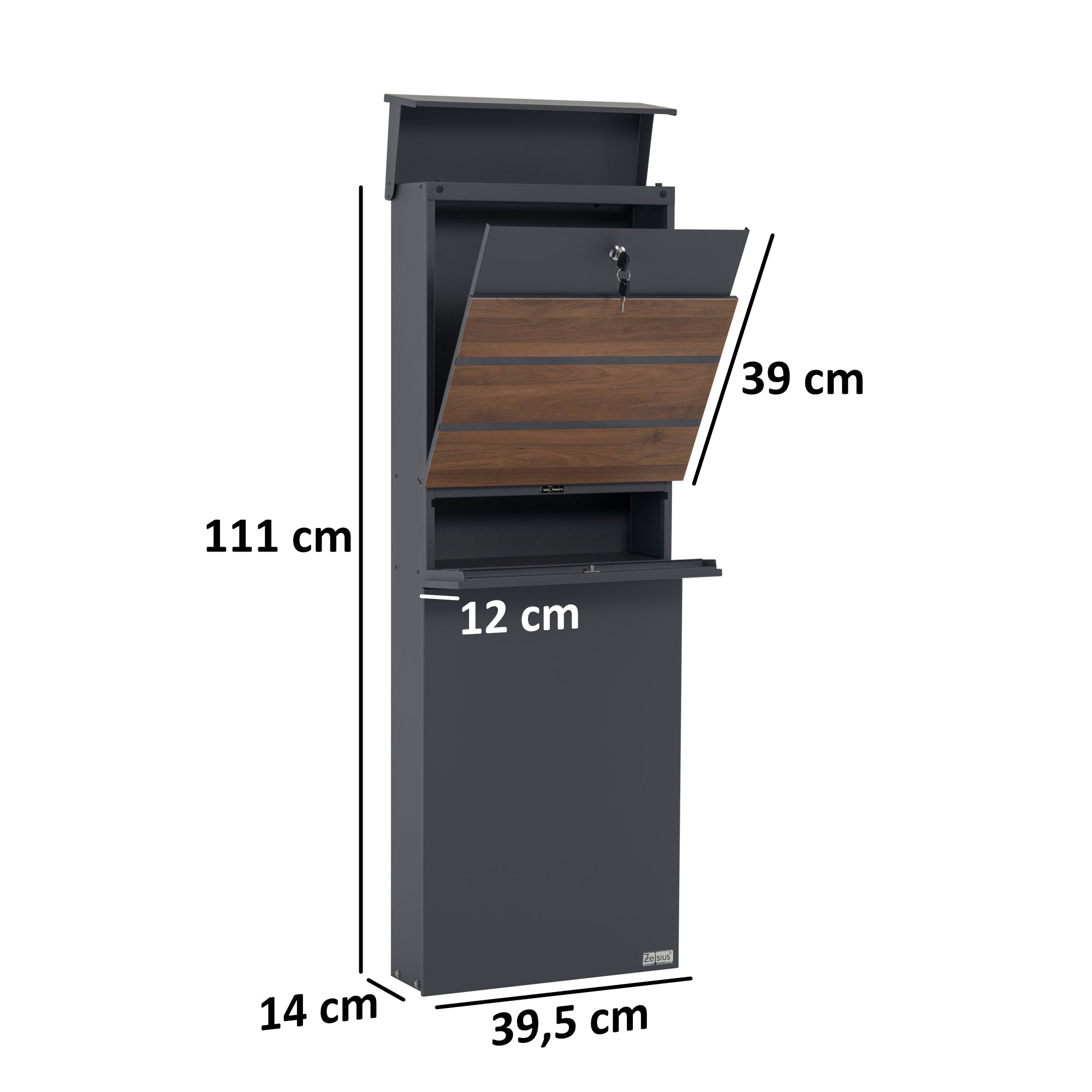 Mailbox, anthracite RAL7016, including newspaper compartment