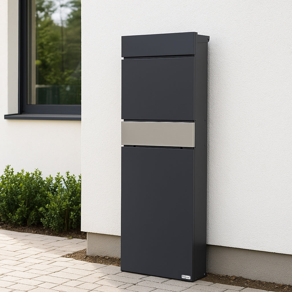 Mailbox, anthracite RAL7016, including newspaper compartment