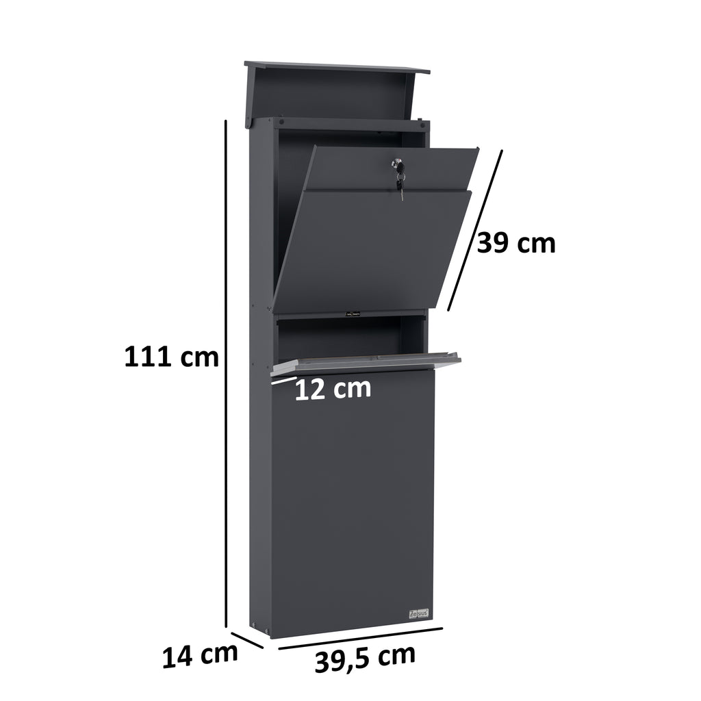 Mailbox, anthracite RAL7016, including newspaper compartment