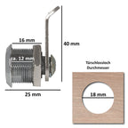 Serrure de boîte aux lettres, cylindre 16 mm, Ø 18 mm, serrure de remplacement