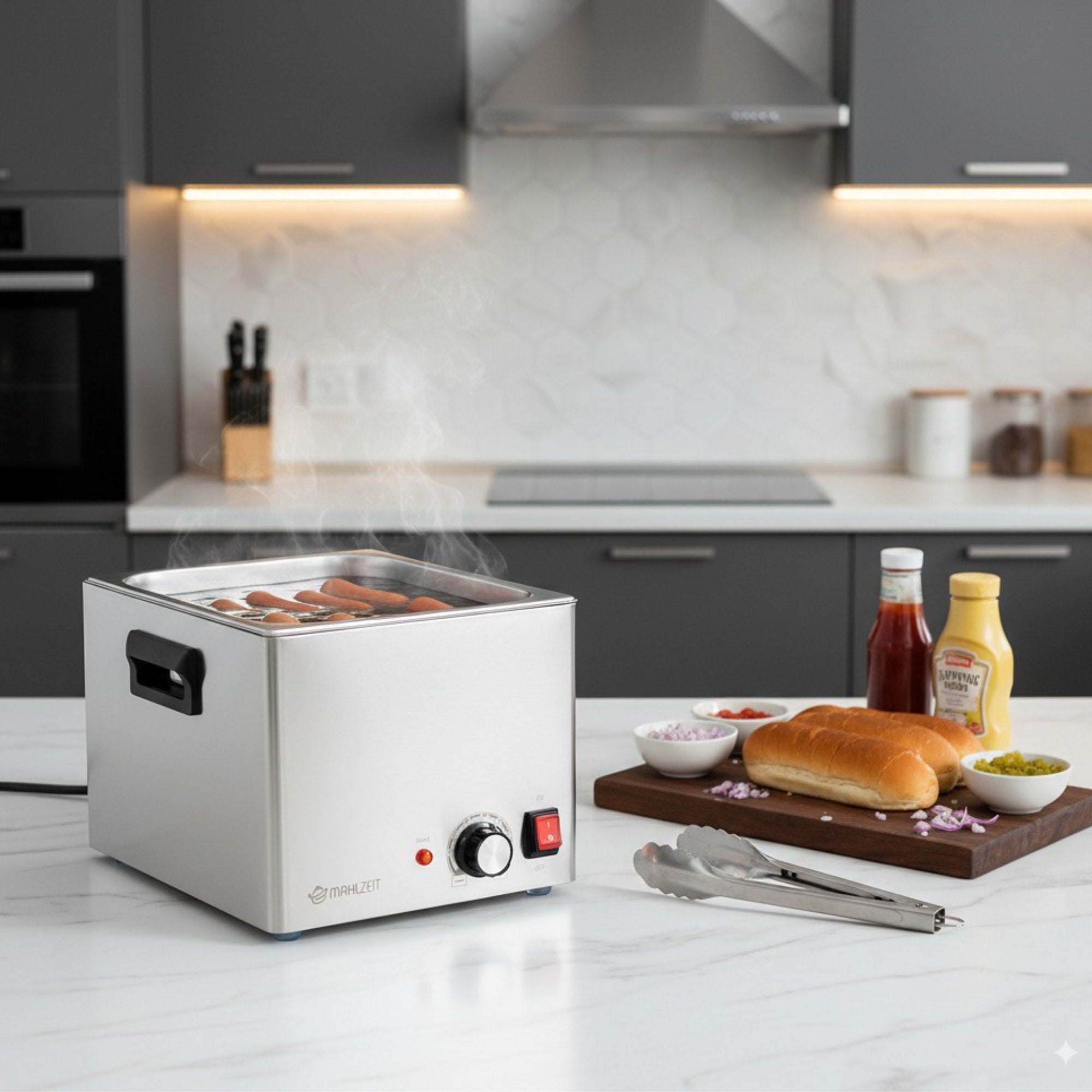 Chauffe-saucisses, 6 litres, acier inoxydable, électrique 1200 W