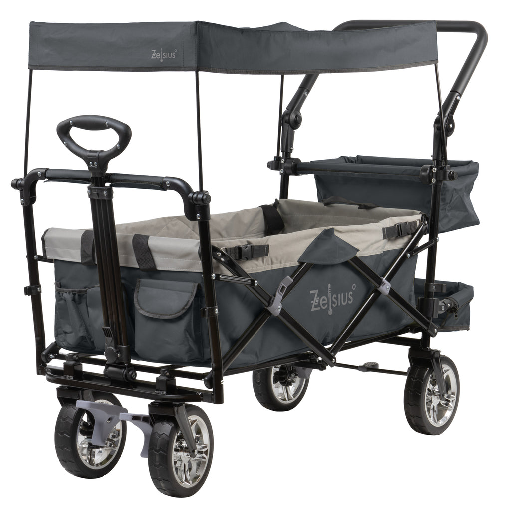 Chariot pliable, comprenant un système de harnais et une capote