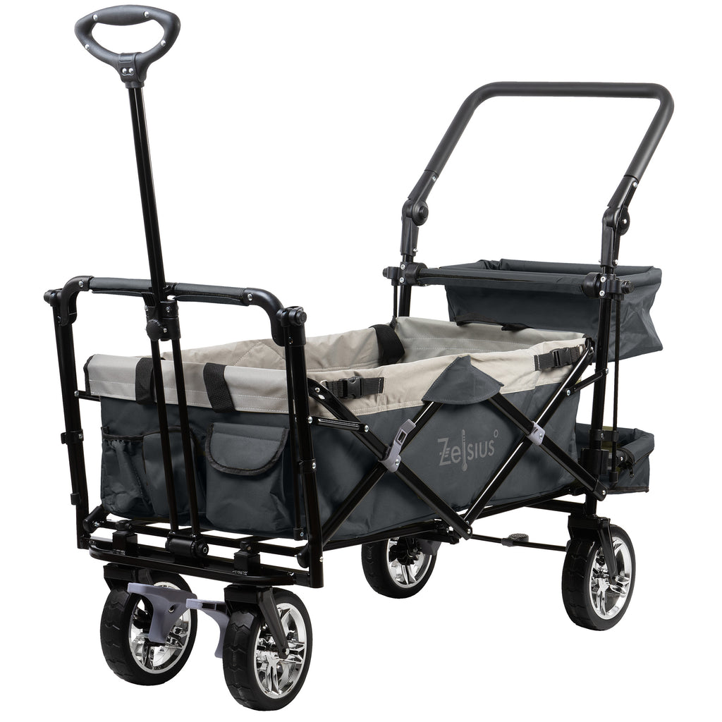 Chariot pliable, comprenant un système de harnais et une capote