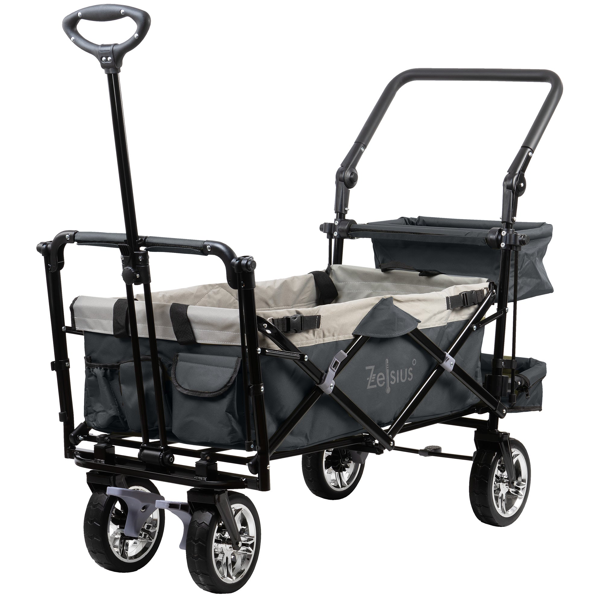 Chariot pliable, comprenant un système de harnais et une capote