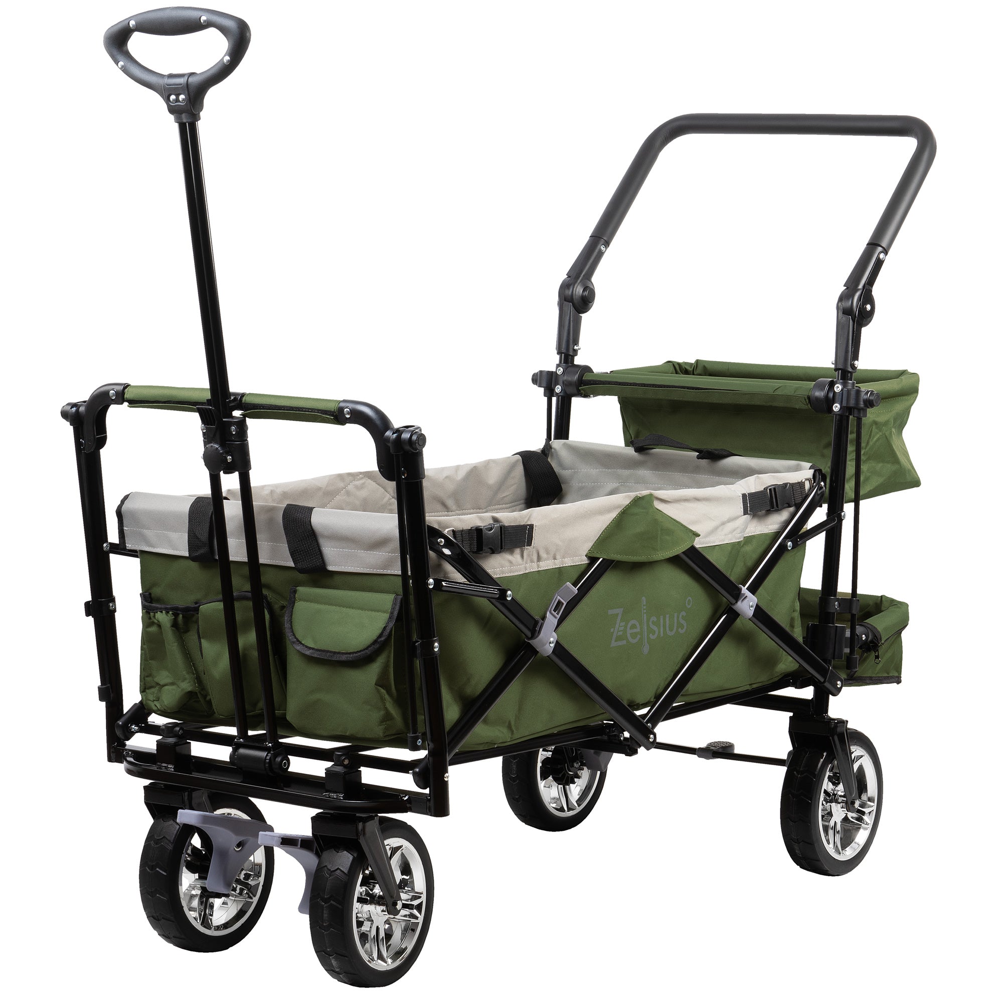 Chariot pliable, comprenant un système de harnais et une capote