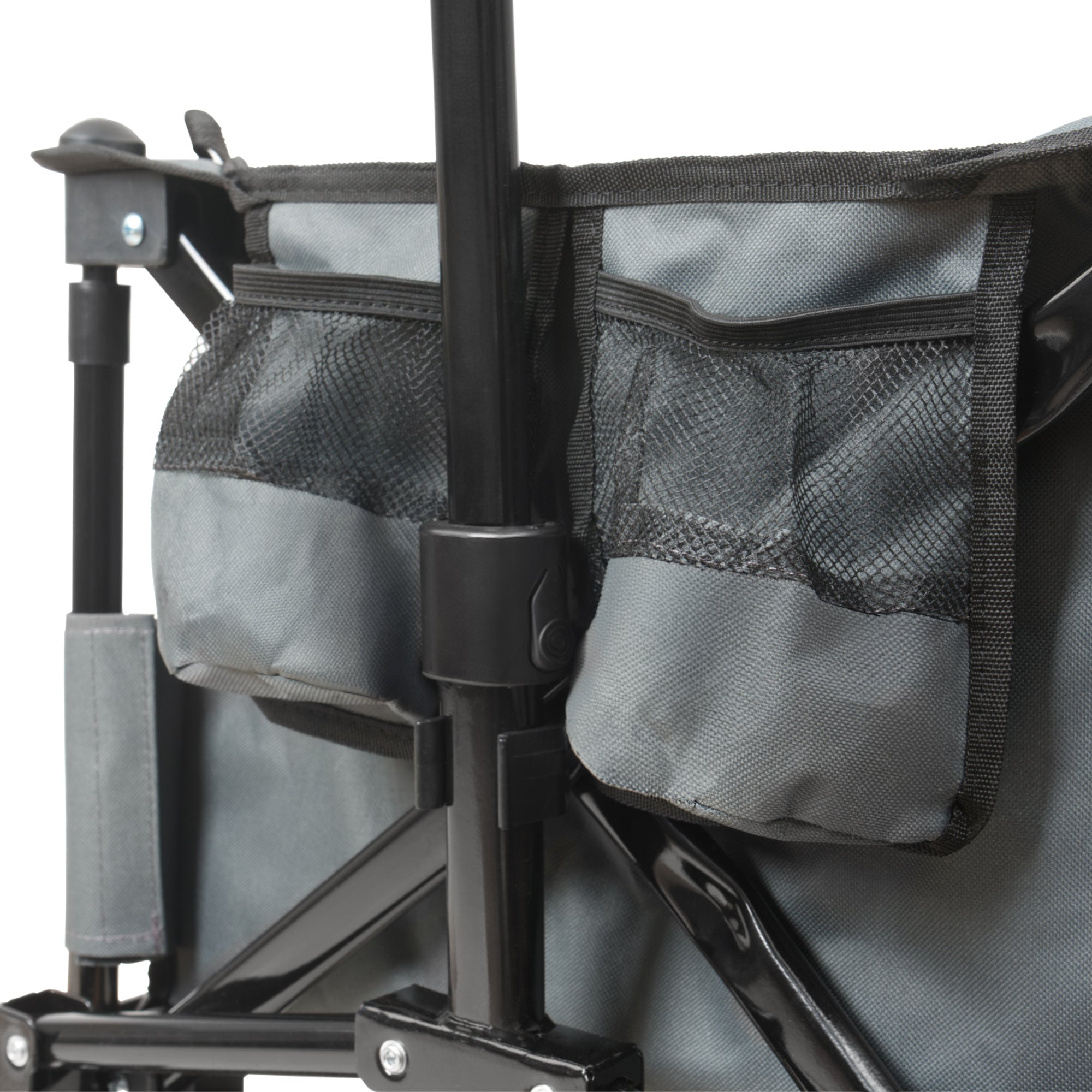 Chariot pliant gris, avec système de sangles, sans capote