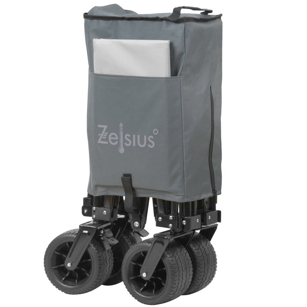 Chariot pliant gris, avec système de sangles, sans capote