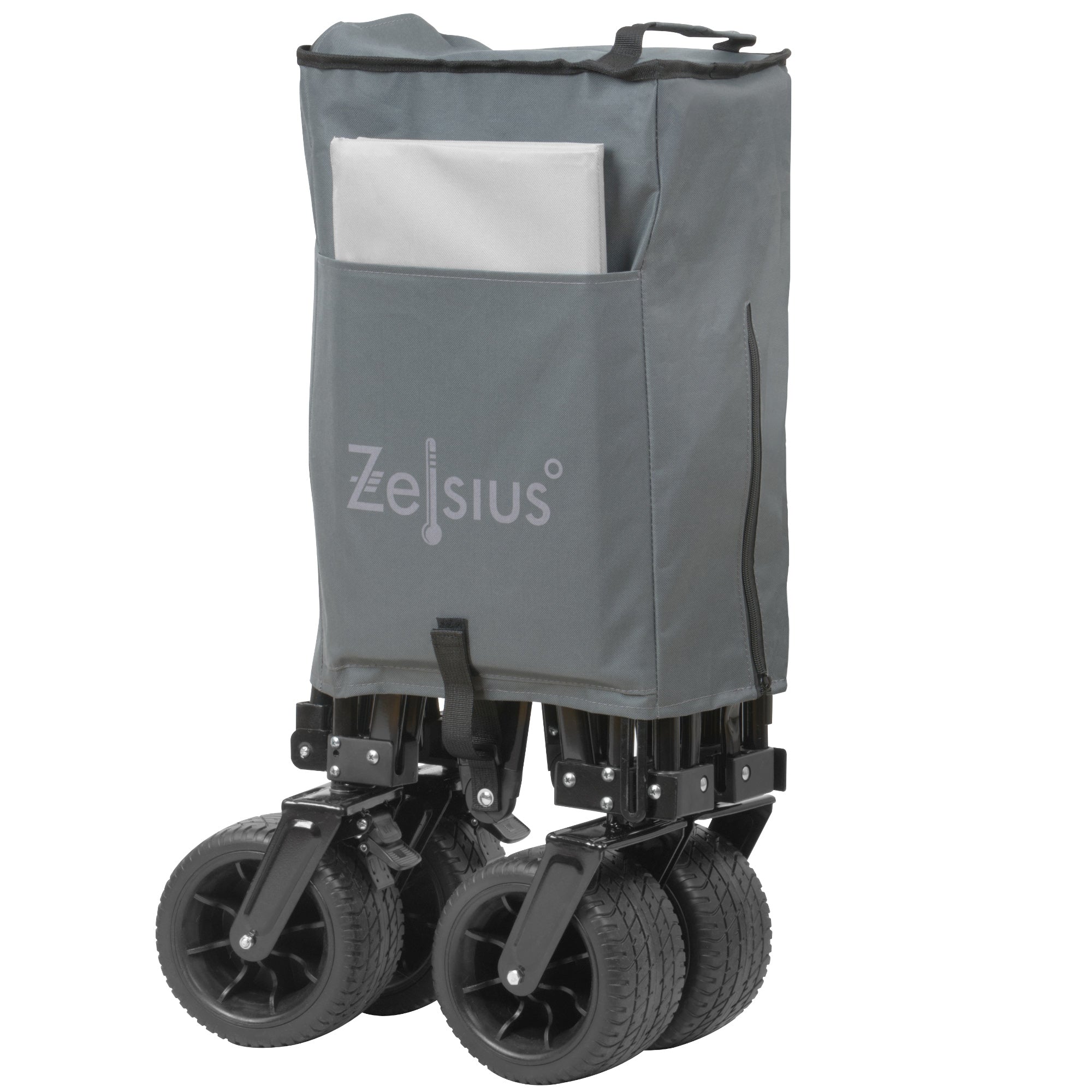 Chariot pliant gris, avec système de sangles, sans capote