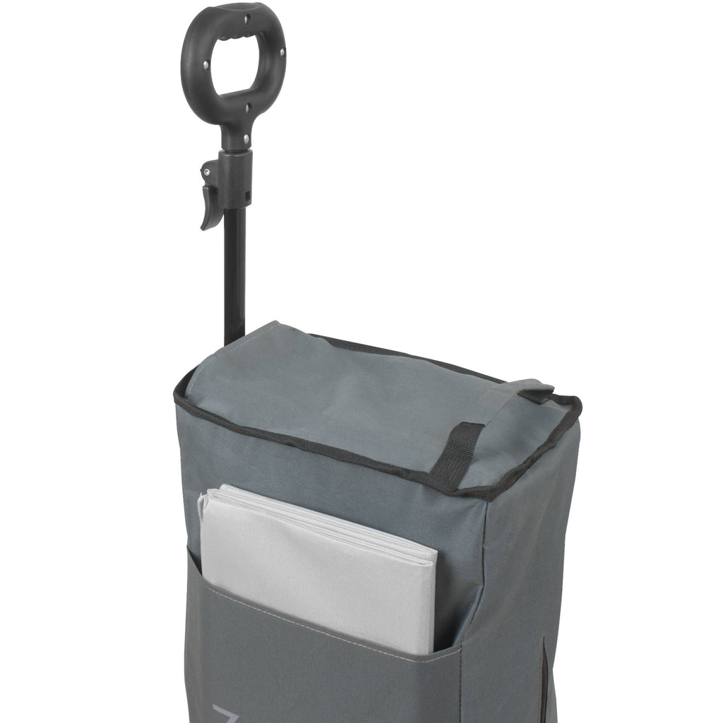 Chariot pliant gris, avec système de sangles, sans capote