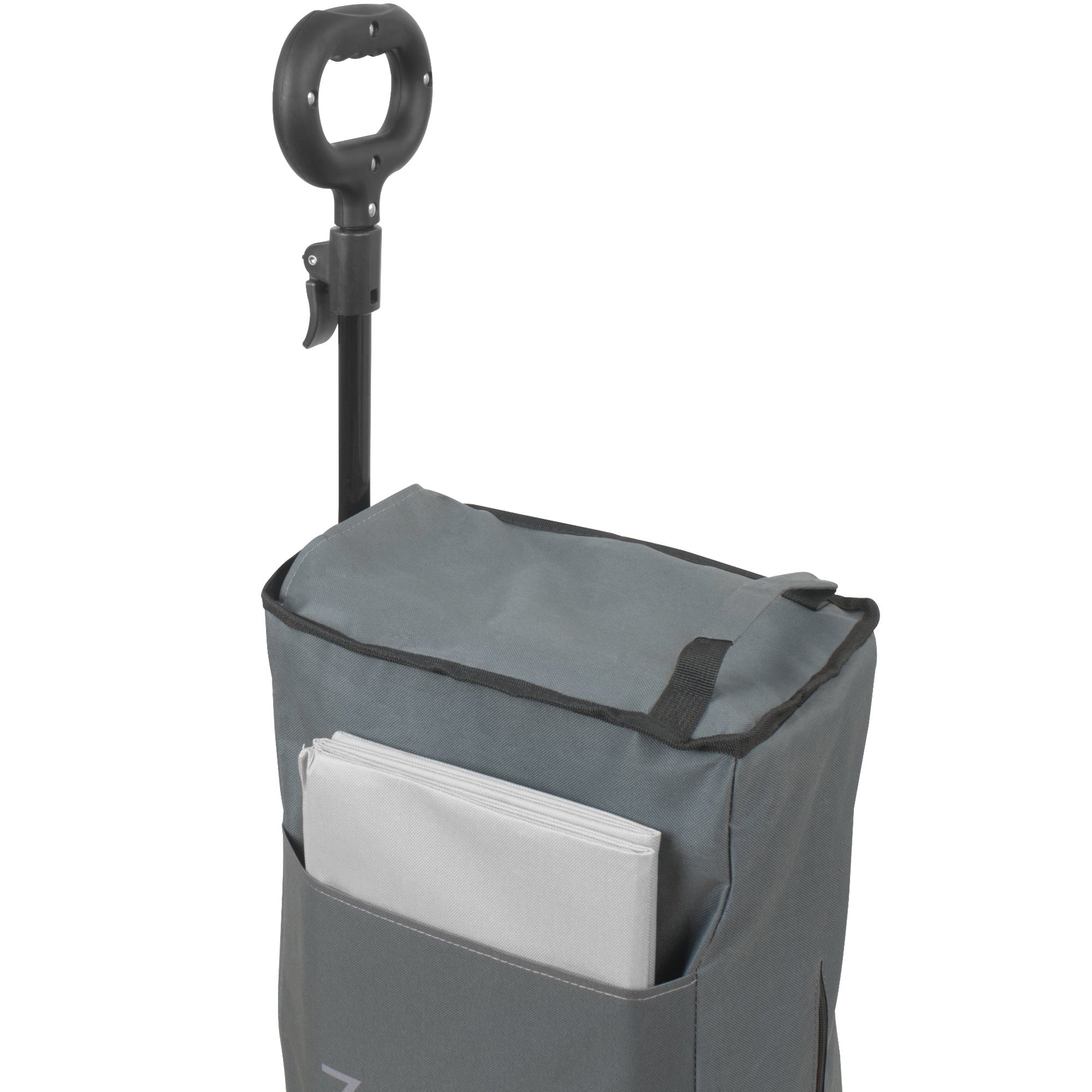 Chariot pliant gris, avec système de sangles, sans capote