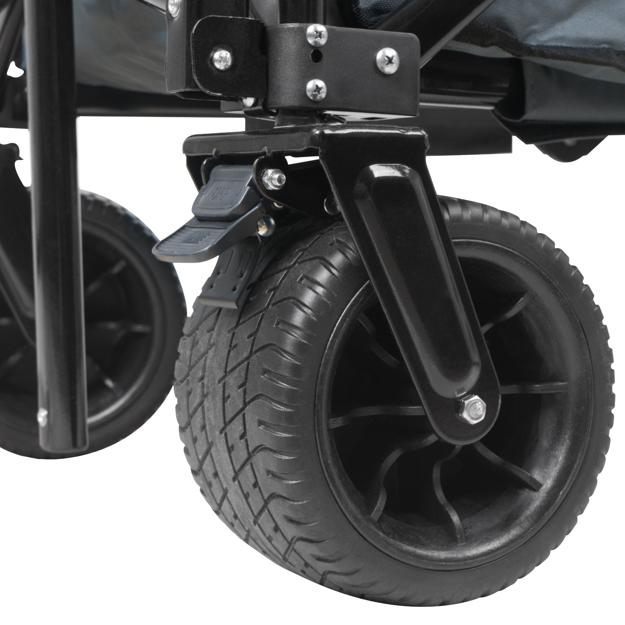 Chariot pliant gris, avec système de sangles, sans capote