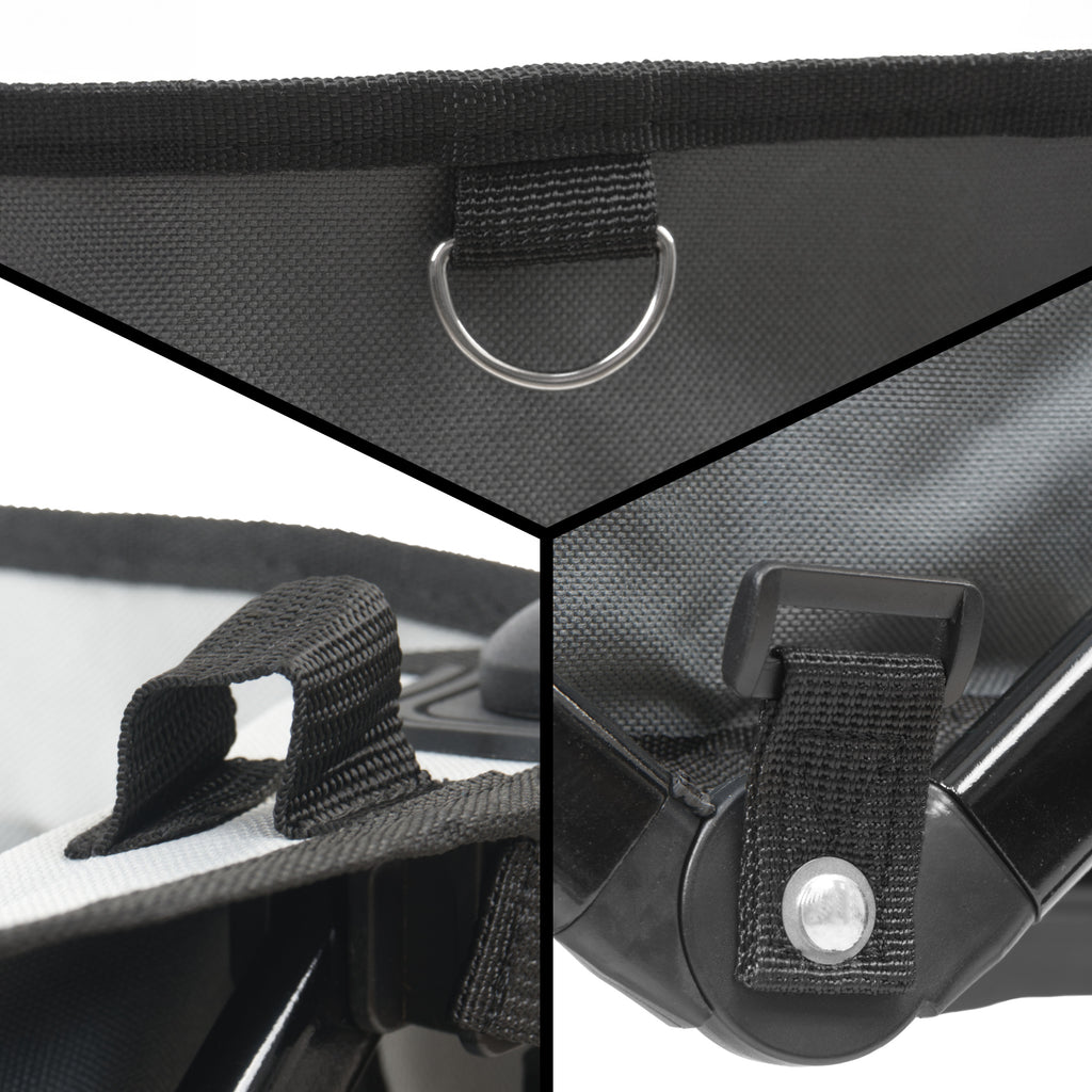 Chariot pliant gris, avec système de sangles, sans capote