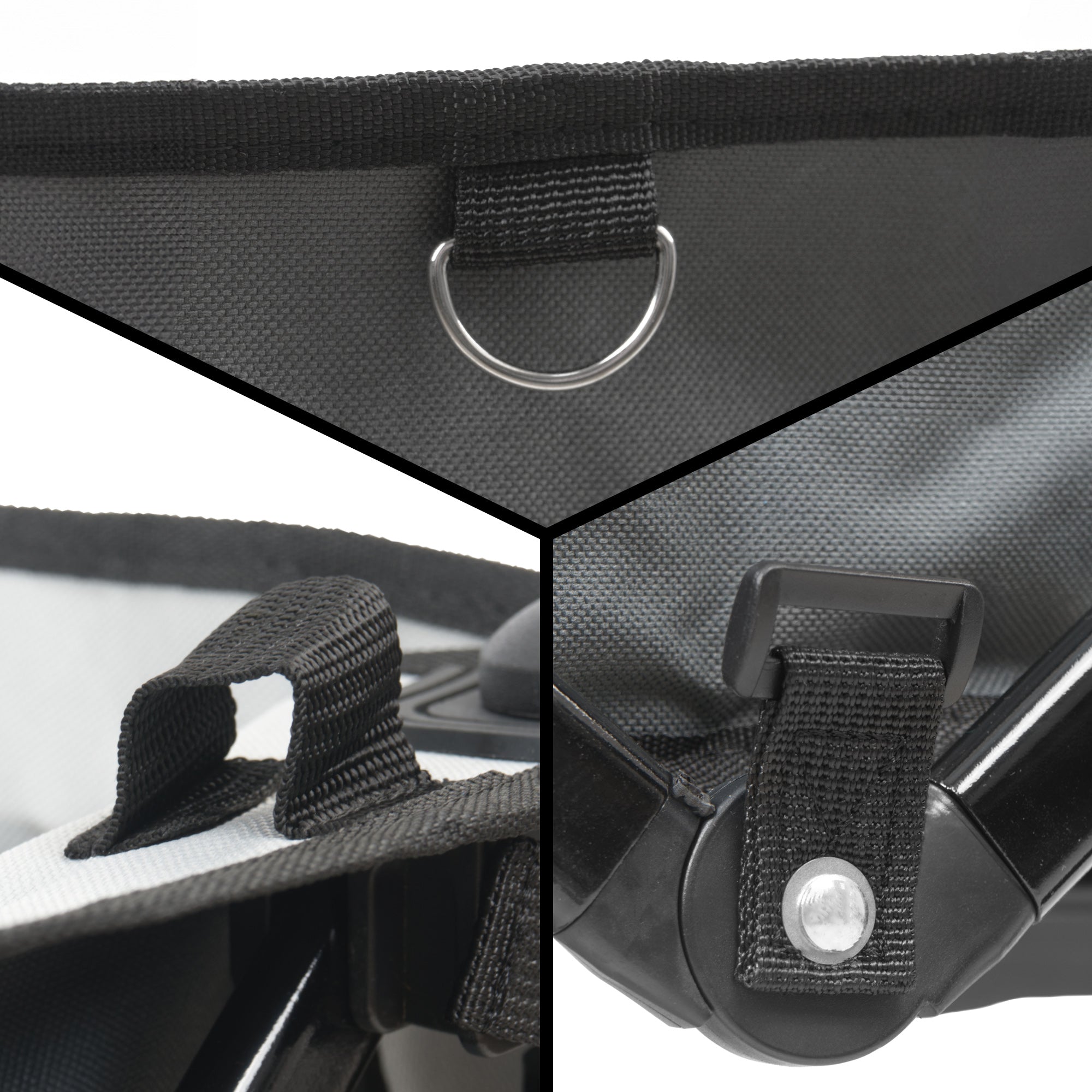 Chariot pliant gris, avec système de sangles, sans capote