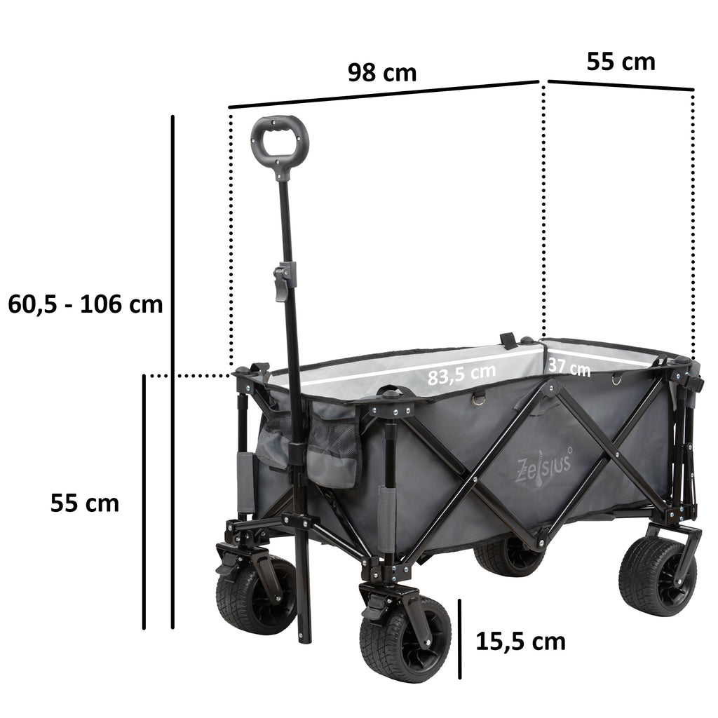 Chariot pliant gris, avec système de sangles, sans capote