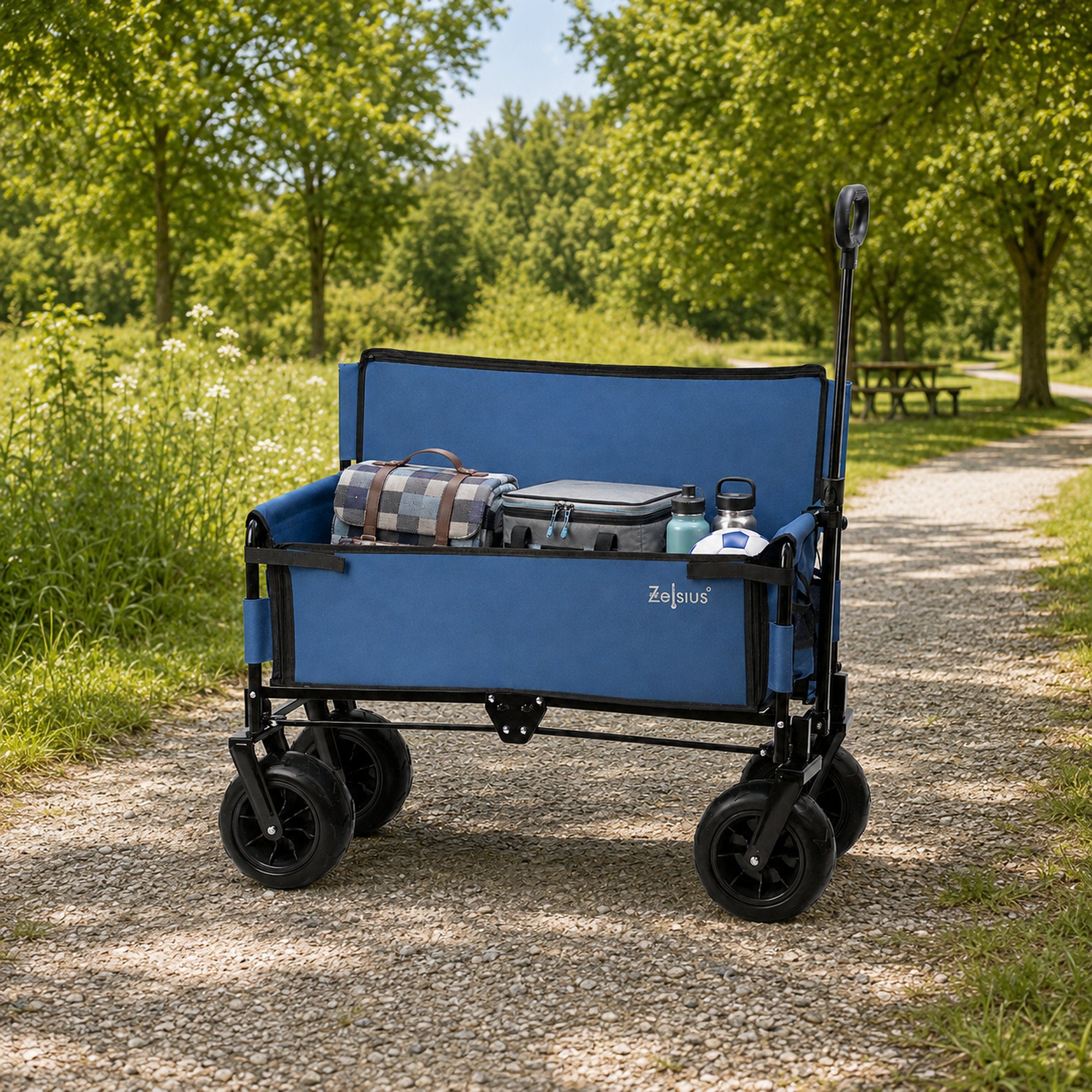 Bollerwagen mit Sitzfunktion, belastbar bis 150 kg, Blau